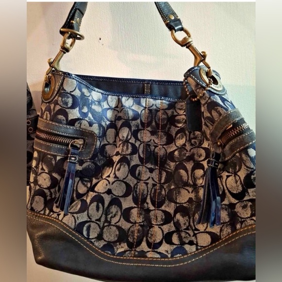 Coach Rare Vintage Navy Blue Tie-Dye Signature Denim Tote‎ Bag